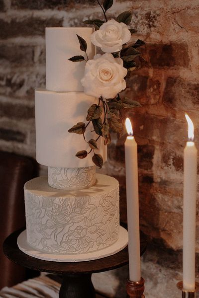 white elegant winter wedding cake