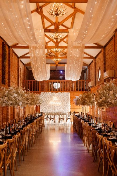 Barn dining hall with trestles