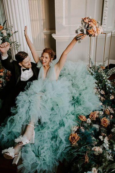 Ruffle light blue wedding dress wedding inspiration 