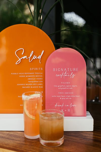 bright pink and orange wedding cocktail menu drinks ideas 