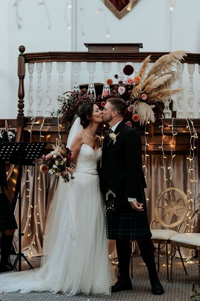 Stephanie Allin bridal gown at The Kings Chapel Old Amersham with hand-drawn favours and fabric wedding signs by Jodiedcmitchell Photography