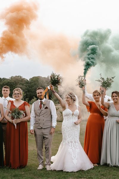 Ash Tree Barns wedding with smoke bomb