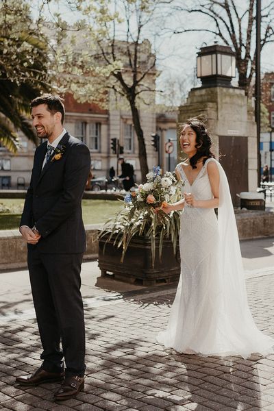 outdoor wedding first look moment