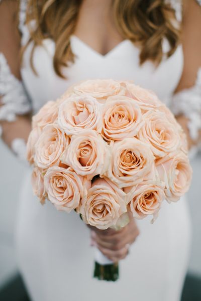 peach round rose wedding bouquet