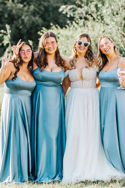 blue satin bridesmaid dresses Jessica Ghansah Weddings