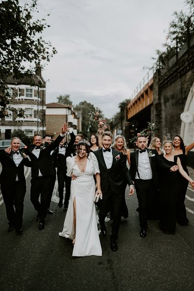 London city wedding at 100 Barrington with black bridesmaid dresses