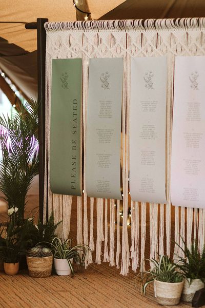 Green ombre wedding table plan, wedding sign for botanical wedding.