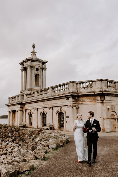 Normanton Church in Rutland with silver wedding dress