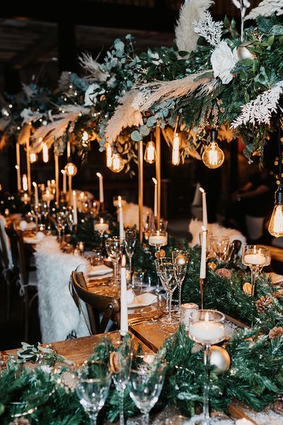 Festive Christmas wedding table decorations