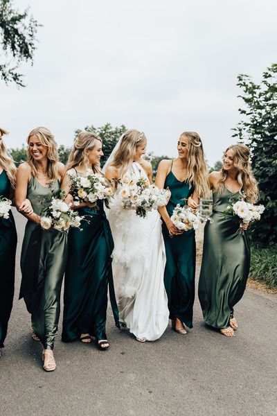 green satin bridesmaid dresses