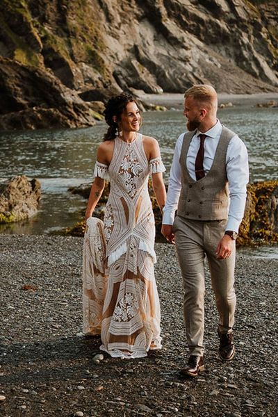 Tunnels Beaches wedding with boho wedding dress