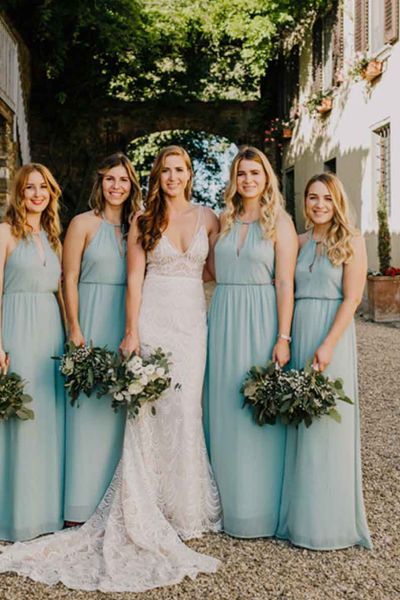 Mint Green Bridesmaid Dresses At Dewsall Court With Audio Guestbook