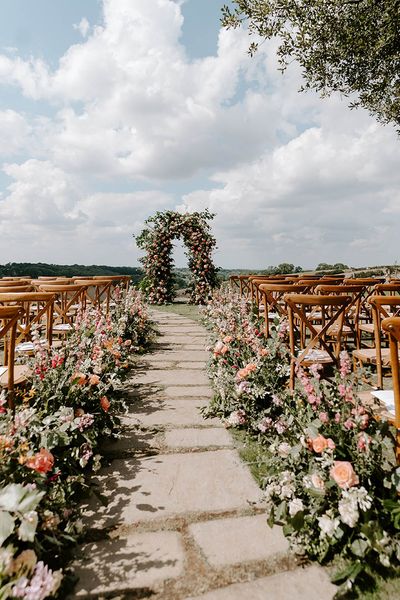 wedding aisle decor for outdoor wedding at Botley Hill Barn.