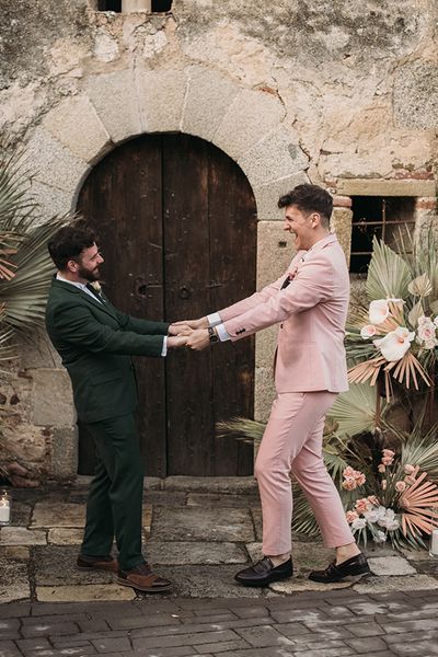 pink wedding suit