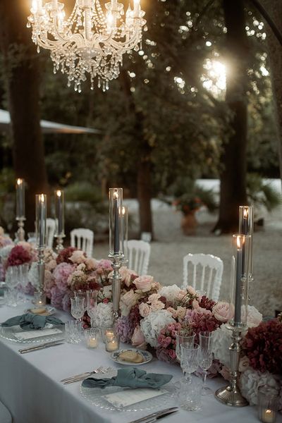 pastel wedding tablescape at Tuscany wedding