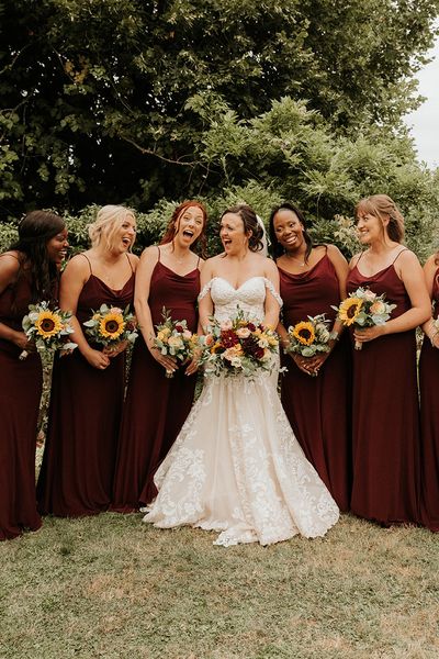 red bridesmaid dresses for Dewsall Court wedding