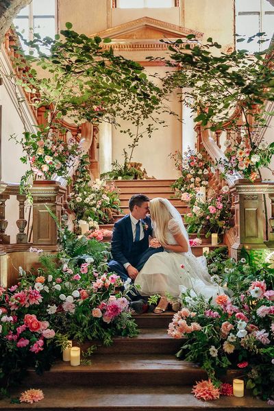 pink wedding flowers at The Grange, Hampshire