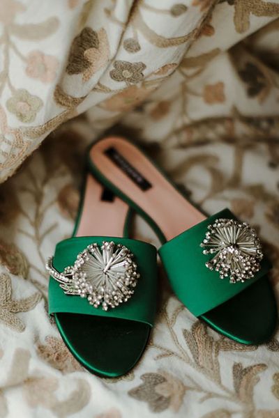 Green Embellished Mules for Bride Garden Wedding The Curries 