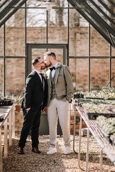 Elmore Court in Gloucester gay wedding with monochrome styling