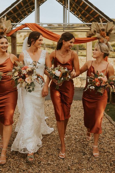 orange satin bridesmaid dresses