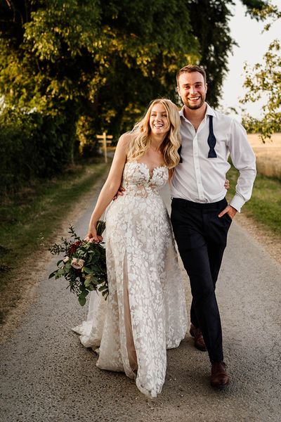 Strapless lace Lillian West wedding dress for barn wedding 