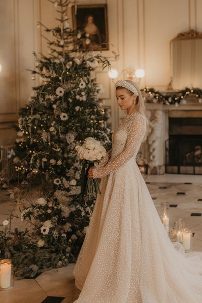 Winter wedding decorations at a pretty and elegant Christmas wedding