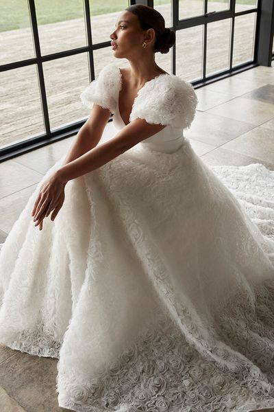 Sassi Holford Harmony Collection 2024 with textured rose wedding dress.