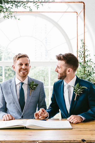 same sex wedding with industrial styling at wimborne house