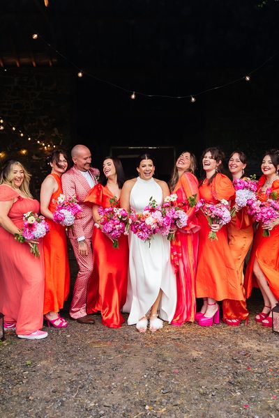 Ash Barton Estate wedding with orange bridesmaid dresses