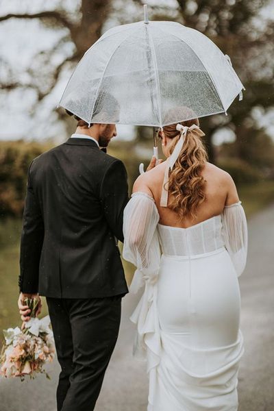 what to do it if rains on your wedding day with clear umbrella