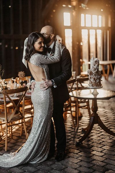 silver sparkly wedding dress at Elmley Nature Reserve