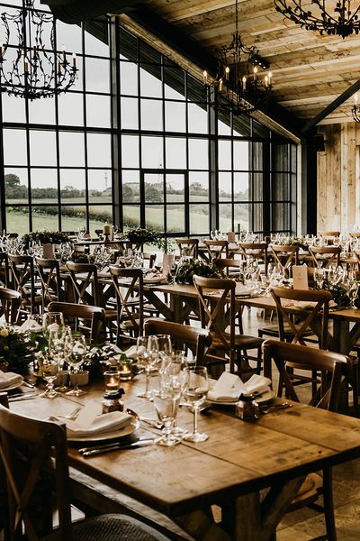 Surrey wedding venue tablescape at Botley Hill Barn.