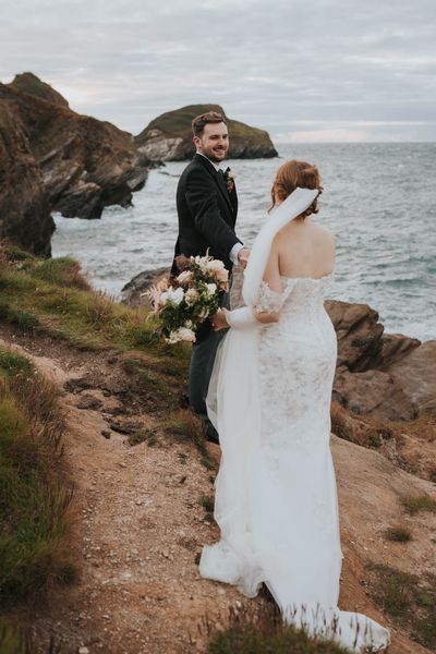 Coastal Watermouth Cove wedding with cute dogs