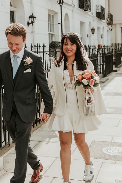 casual-short-wedding-dress-with-trainers-Peach-Portman-Photography