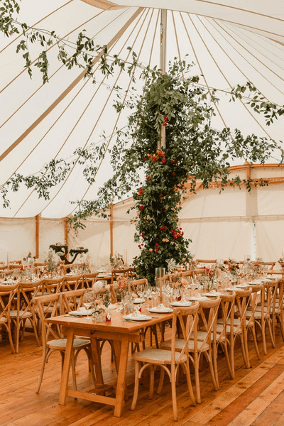 Floral marquee decoration, photograph by Michelle Huggleston Photography