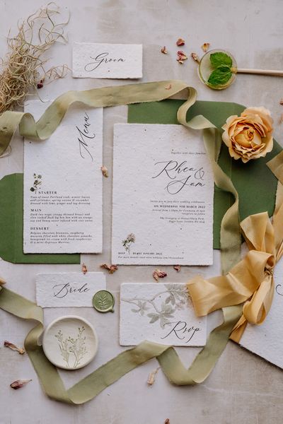 Plantable seed paper invitation suite, deckle edges by Char Cook Photography