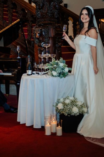  Champagne tower - our styled photoshoot at Beaumanor hall   Suppliers involved:   Content creator / venue @beaumanorweddings /  Venue Stylist / decoration / flowers by @therusticcornerbysylvia  Model bride @vowed.va  Model groom @jackstarweddings Hair @essential_hairbeauty Make up @makeupbytg Photography @kimberly_h_photography  Dress by @dressmeprettybridalroom  Tuxedo @stringfellowsgentsoutfitters  Cake @redvelvetbakeryuk  Stationery @kds_calligraphy Biscuits/ favours @kts_carousel.cart.cakes Garden games @popuppartyukltd 