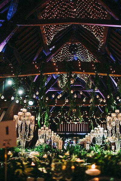 Black Tie Botanical Wedding with Acrylic Candelabras, Louis Ghost Chairs & Candle Light at Rivington Hall Barn