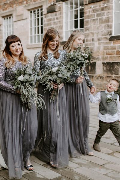 Bridesmaids In Charcoal Grey Dresses