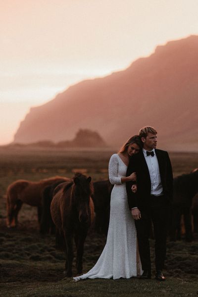 Iceland Elopement Wedding With Bride In Sequin Suzanne Harward Dress