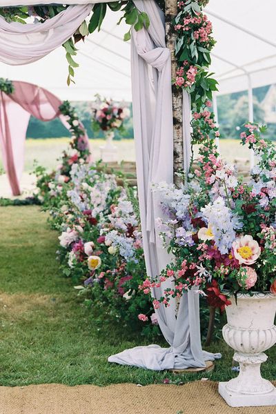 Peonies, David Austin Roses, Foxgloves & Delphiniums For A Flower Filled Marquee Wedding