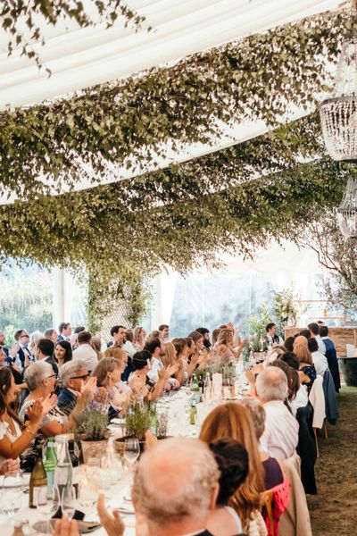 Enchanted Forest Marquee in Jersey | Foliage Installations | Quints of Jersey Stationery | Bride Wears Enzoani | Images by Max Burnett