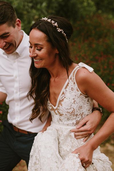 Lace Inbal Dror Wedding Dress for a Destination Barcelona Wedding Weekend | Outdoor Wedding Ceremony | White Flowers & Foliage | Marcos Sanchez