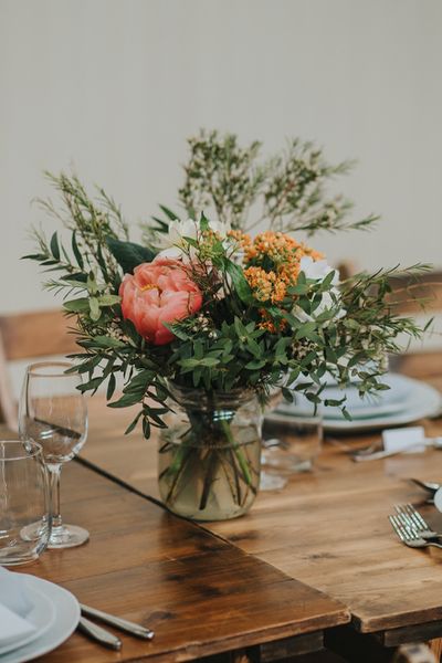 Coral Peony Humanist Wedding at The Tab Centre Shoreditch | Wrap Front Wedding Dress | DIY Flowers | Cake Tabel | Remain in the Light Photography