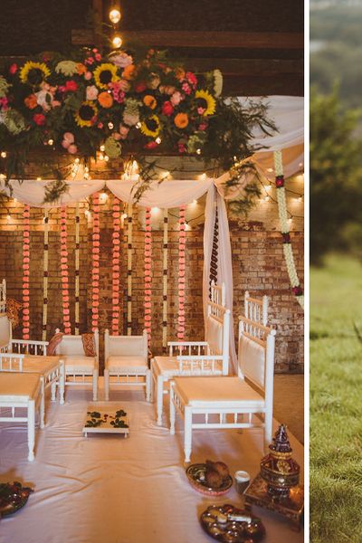 Fusion Rustic Indian Country Wedding at The Green Cornwall | Mandap & Giant Balloon Wedding Decor | Gatsby Lady Bridal Gown | Matt Penberthy Photography