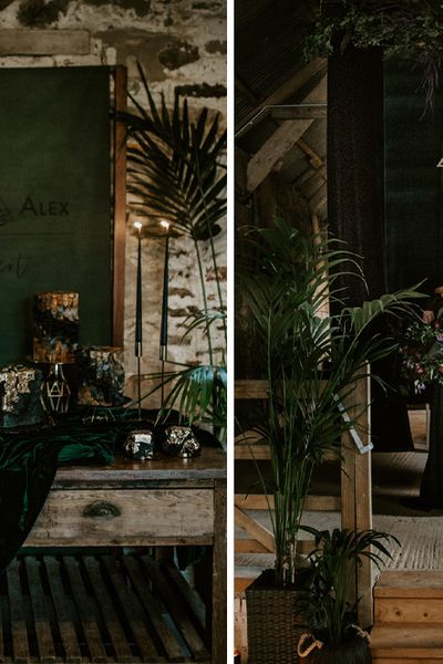 Forest Green and Black Dark Decadence Wedding Inspiration in a Rustic Barn Planned & Styled by Knots & Kisses with Images by Daze of Glory Photography