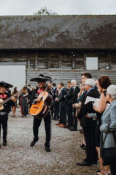 Mariachi Band and Persian Rug Aisle for Autumn Wedding | Needle &amp; Thread Astral Dress | Pimhill Barn | Waitrose Naked Wedding Cake | Leah Lombardi Weddings