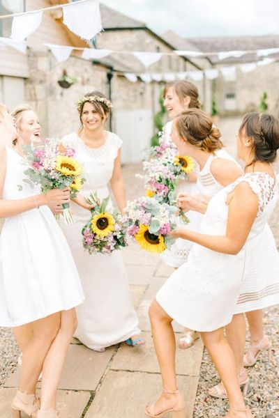 Colourful Paper Cranes & Sunflower Wedding Décor in Rustic Barn | Chiffon Polka Dot Dress by Kate Halfpenny | Doxford Barns | Sarah-Jane Ethan Photography