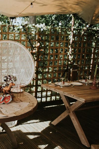 Peacock Chairs, Sweetheart Table and Leather Jackets for Autumn Wedding at The Copse, with Bride in Novia D'Art Dress, shot by Rosie Kelly Photography