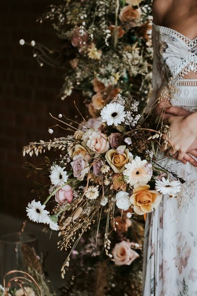 Dried Flowers & Floral Wedding Dress for Luxury Boho Inspiration at the Giraffe Shed